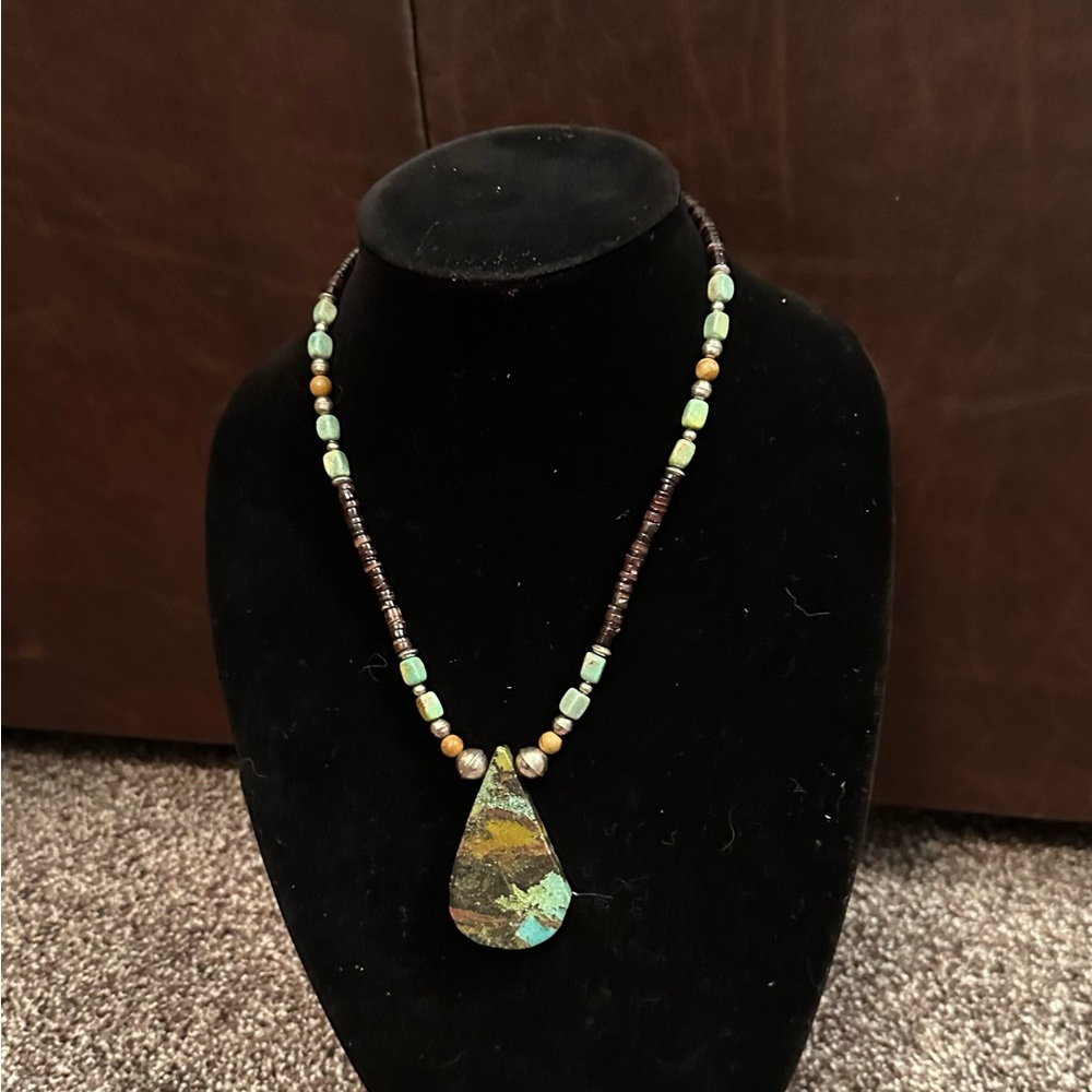 Handcrafted “One of a Kind”, Turquoise, Shell & Sterling Silver  Beaded Necklace